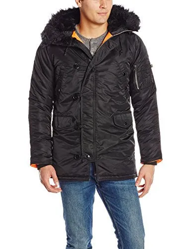 Alpha Industries Men's N-3B Slim-Fit Parka Coat with Removable Faux-Fur Hood Trim