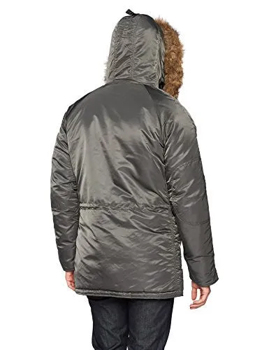 Alpha Industries Men's N-3B Slim-Fit Parka Jacket with Removable Faux-Fur Hood Trim, Replica Gray/Orange, X-Large