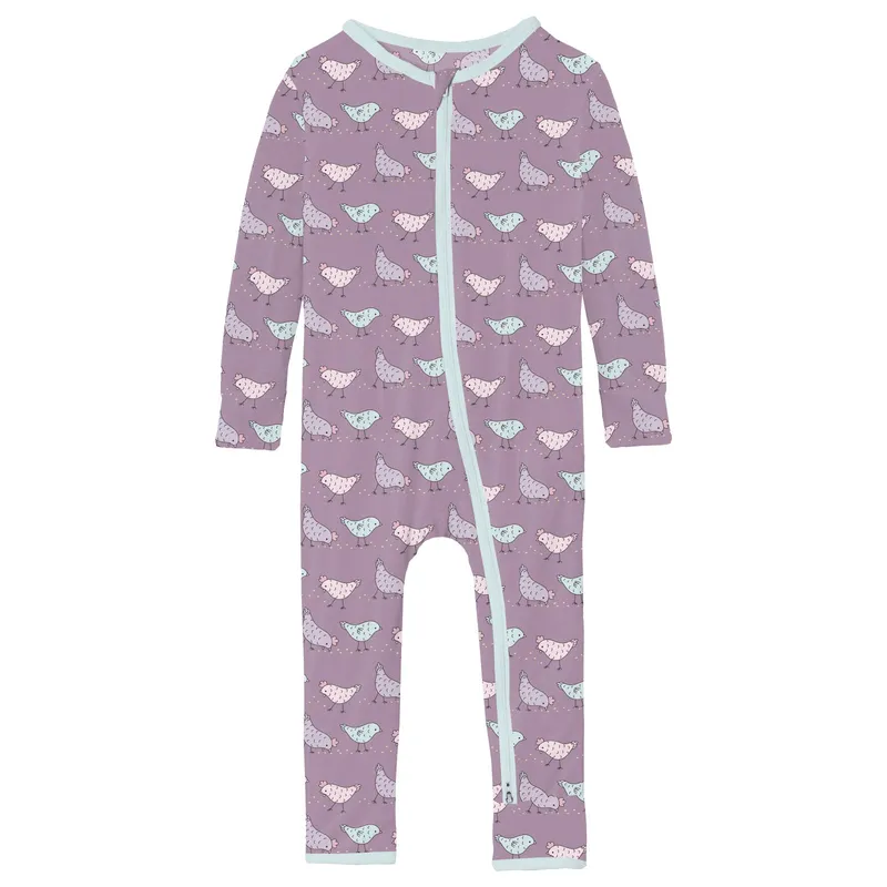 Bamboo Coverall with 2-Way Zipper - Lavender Chickens