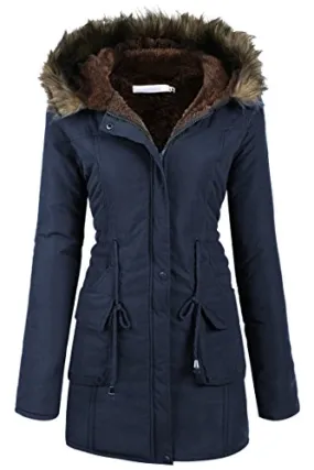 Beyove Womens Military Hooded Warm Winter Faux Fur Lined Parkas Anroaks Long Coats, (B)navy Blue, X-Large