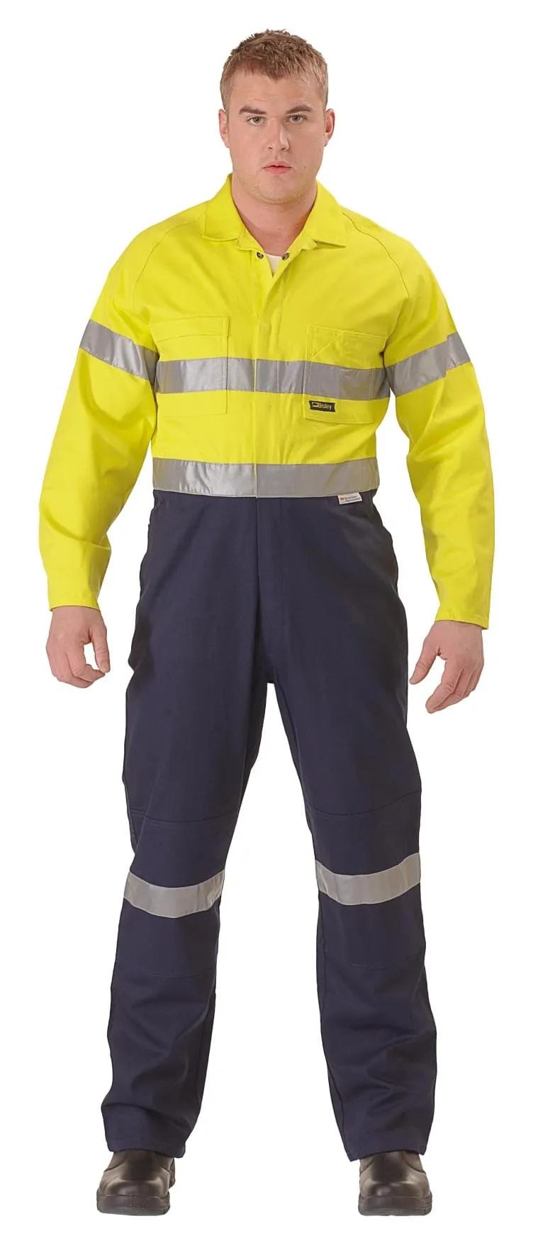 Bisley 2 Tone Hi Vis Lightweight Coveralls 3M Reflective Tape - Yellow/Navy (BC6719TW)