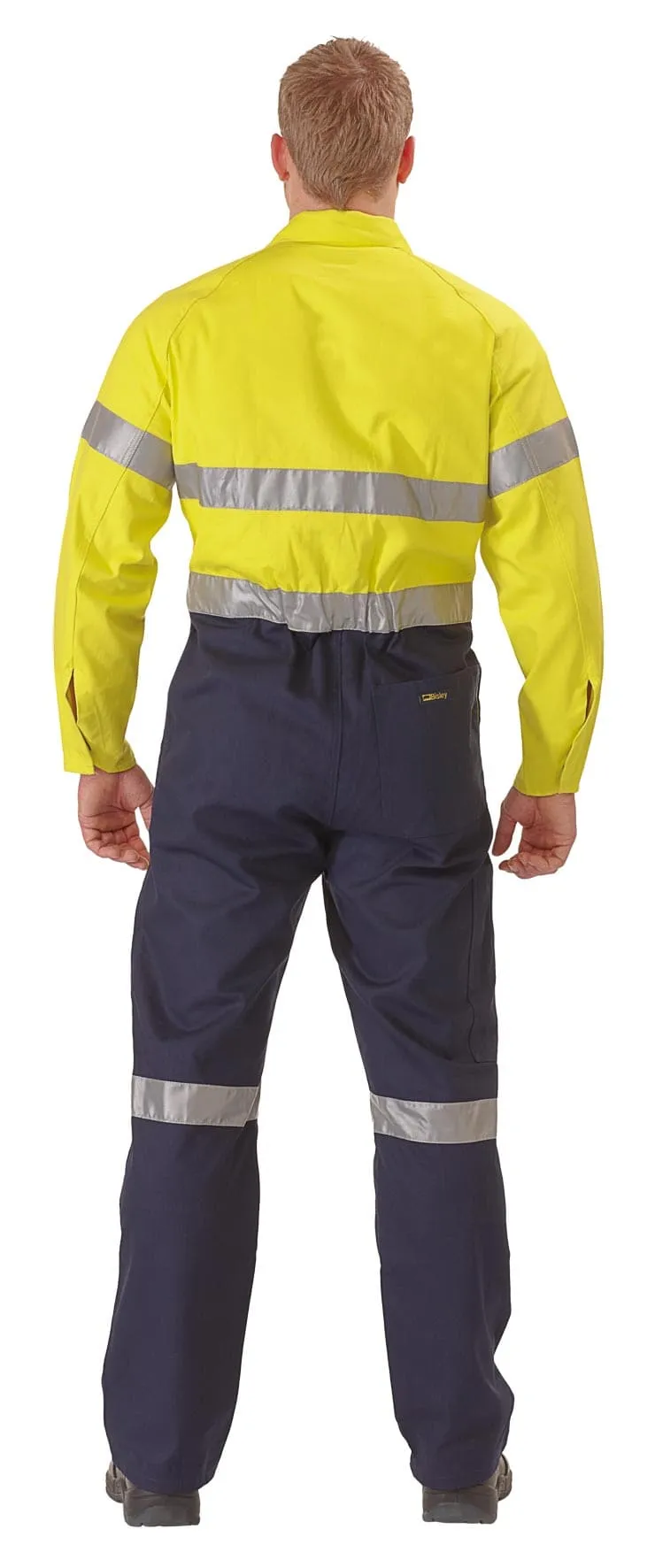 Bisley 2 Tone Hi Vis Lightweight Coveralls 3M Reflective Tape - Yellow/Navy (BC6719TW)