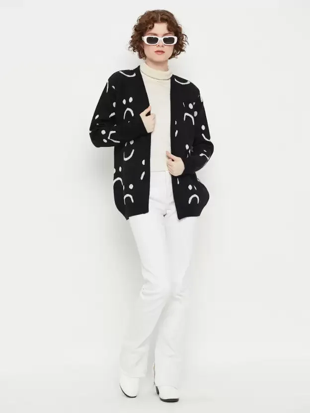 Black Smiley Sweater with Button Closure Cardigans