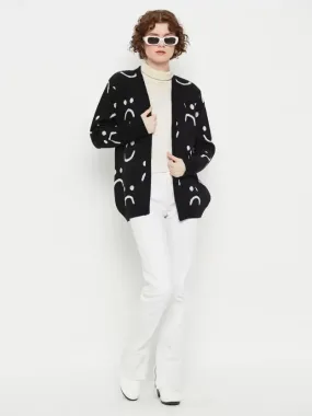 Black Smiley Sweater with Button Closure Cardigans