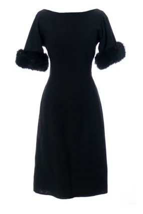 Black Vintage 1960s Cocktail Dress with Fur Trim