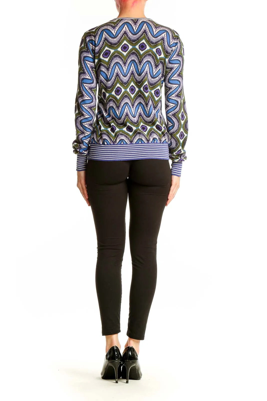 Blue Geometric Print Cotton Cardigan