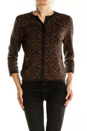 Brown Patterned Cashmere Blend Cardigan