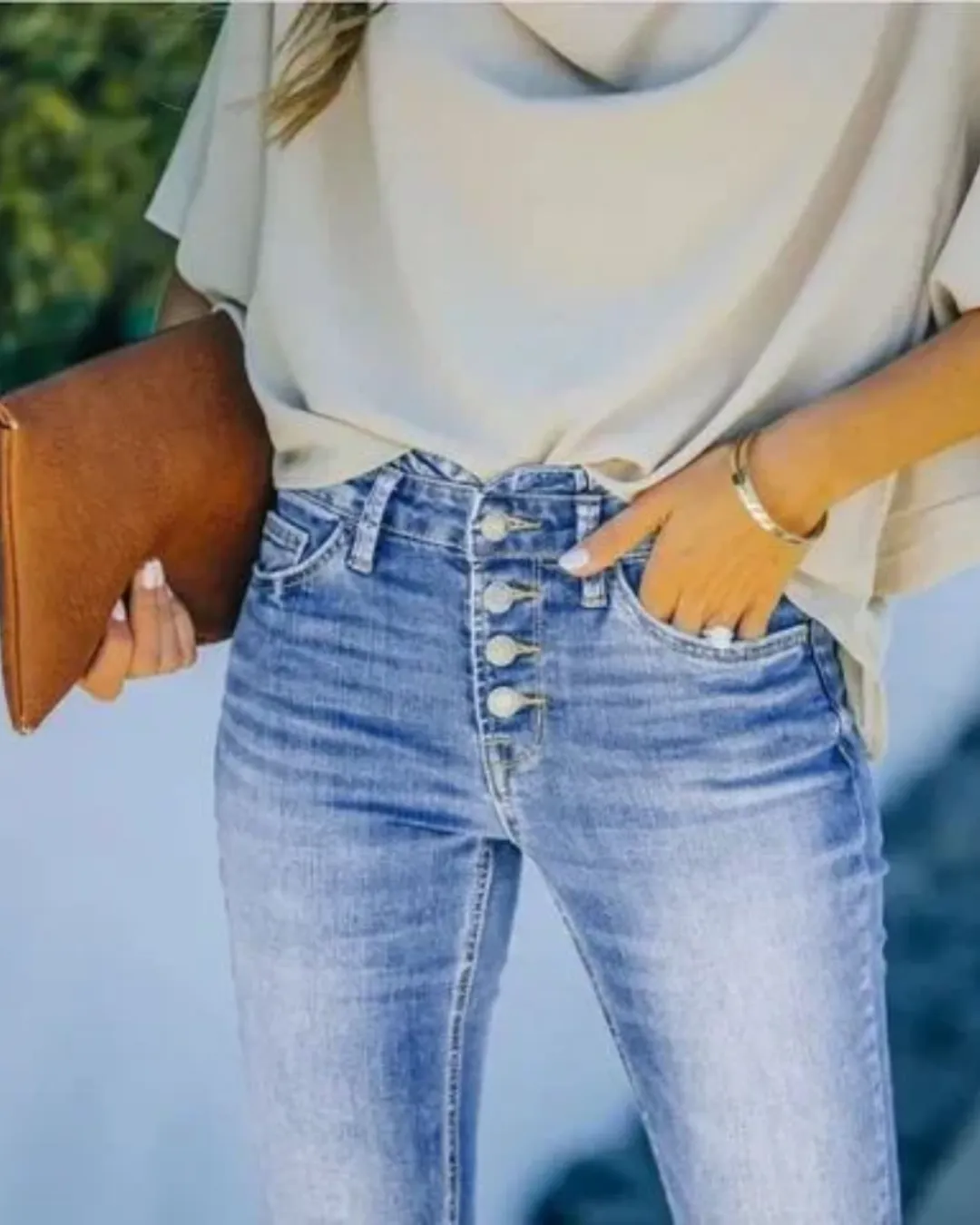 Button Fly High Rise Flare Jeans