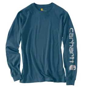 Carhartt Men's Stream Blue Signature Sleeve Logo Long Sleeve T-Shirt