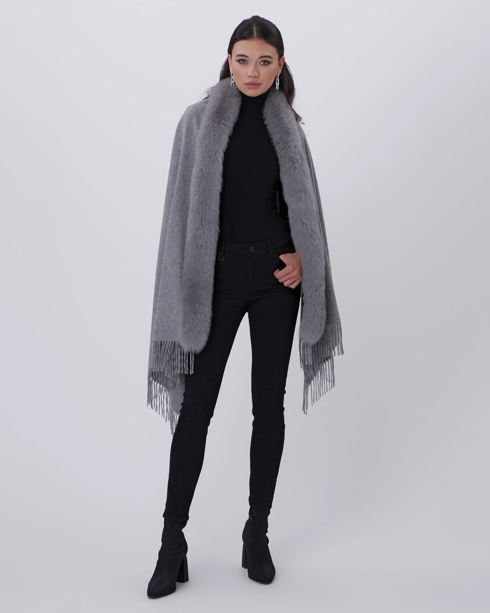 Cashmere Stole with Fox Trim
