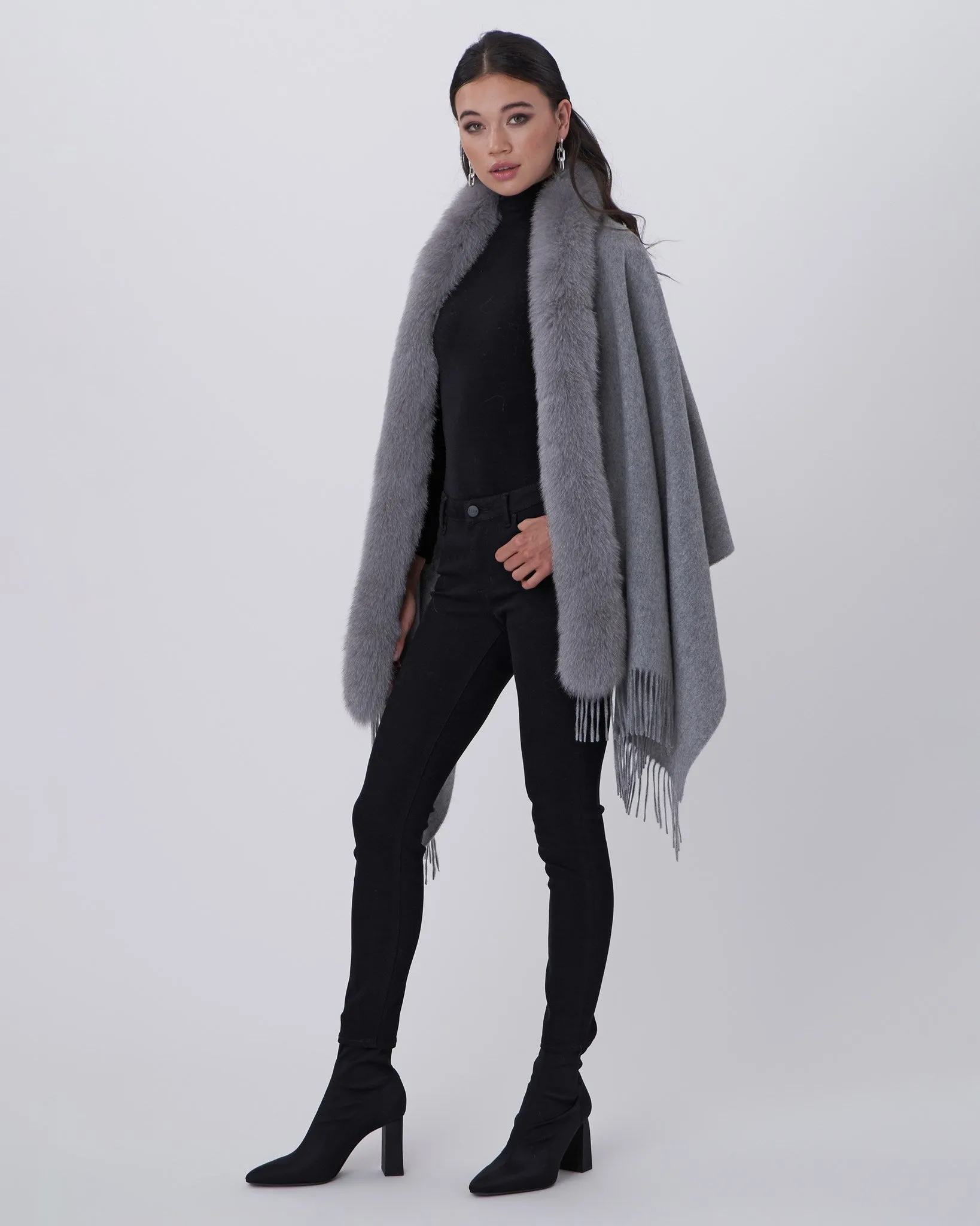 Cashmere Stole with Fox Trim