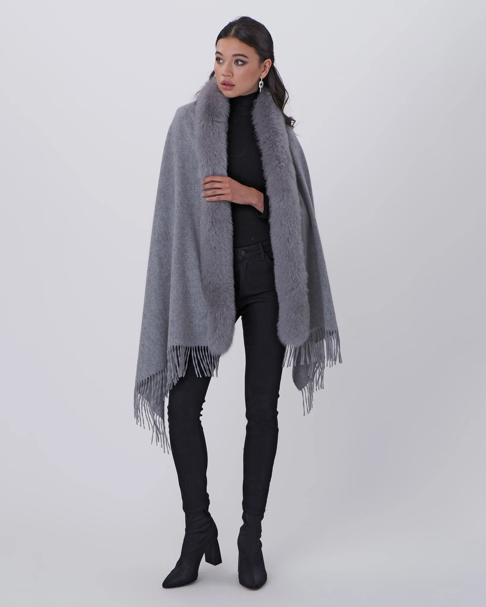 Cashmere Stole with Fox Trim