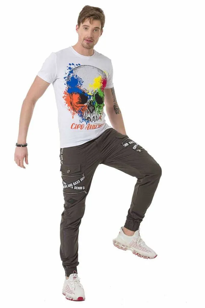 CD786 Brand Striped Cargo Pocket Men's Trousers