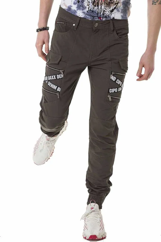 CD786 Brand Striped Cargo Pocket Men's Trousers