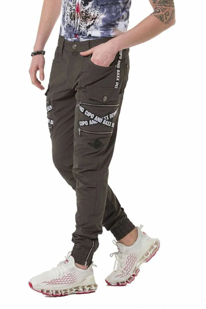CD786 Brand Striped Cargo Pocket Men's Trousers