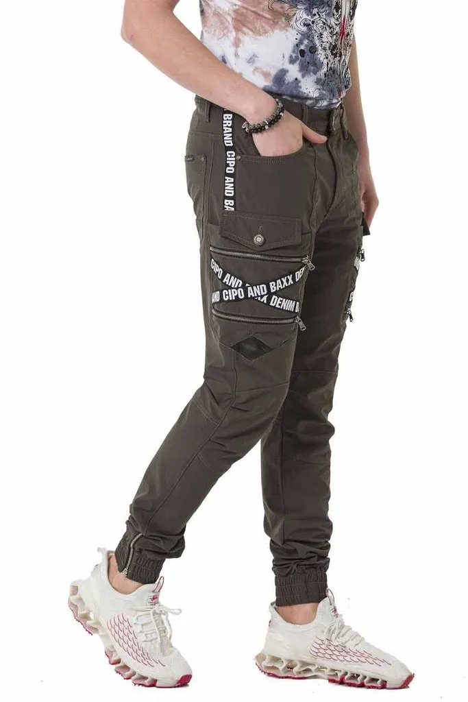 CD786 Brand Striped Cargo Pocket Men's Trousers