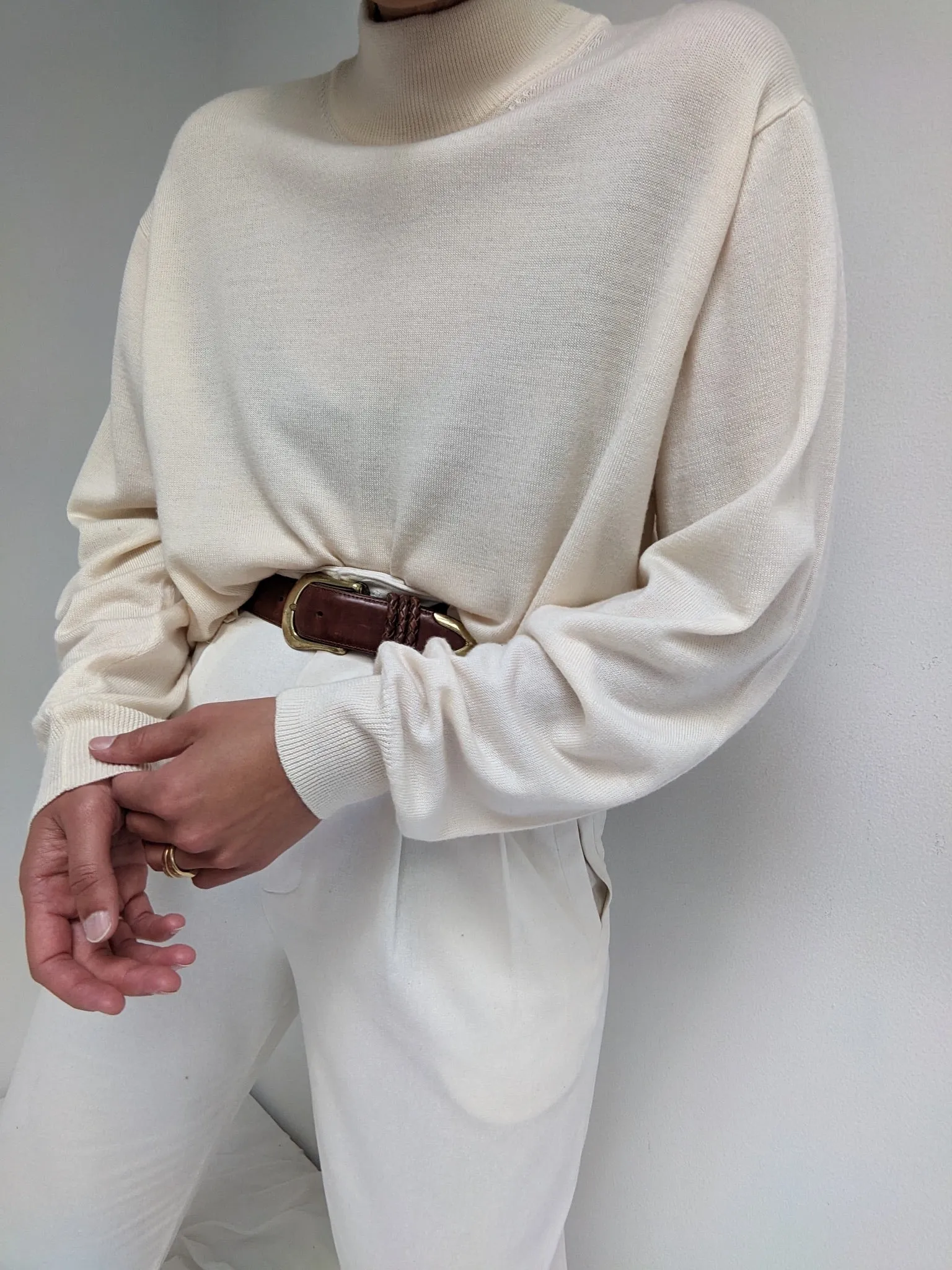 Classic Vintage Cream Wool Mock Neck