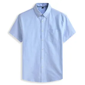 Cotton Oxford Summer Casual Loose Solid Color Short Sleeve Shirt
