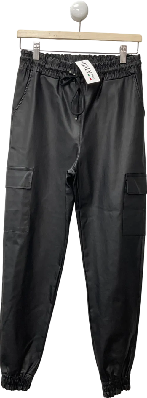 DKK Black Faux Leather Cargo Trousers UK 8