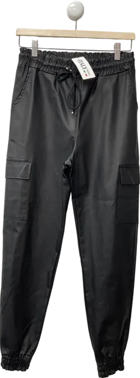 DKK Black Faux Leather Cargo Trousers UK 8