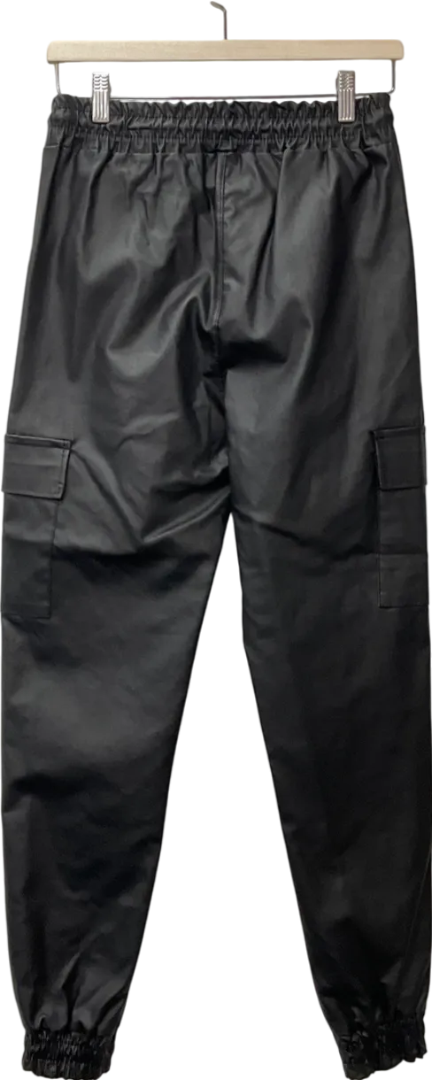 DKK Black Faux Leather Cargo Trousers UK 8