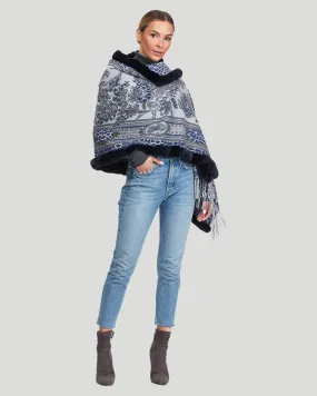 Double Face Cashmere Stole with Rex Rabbit Top and Bottom