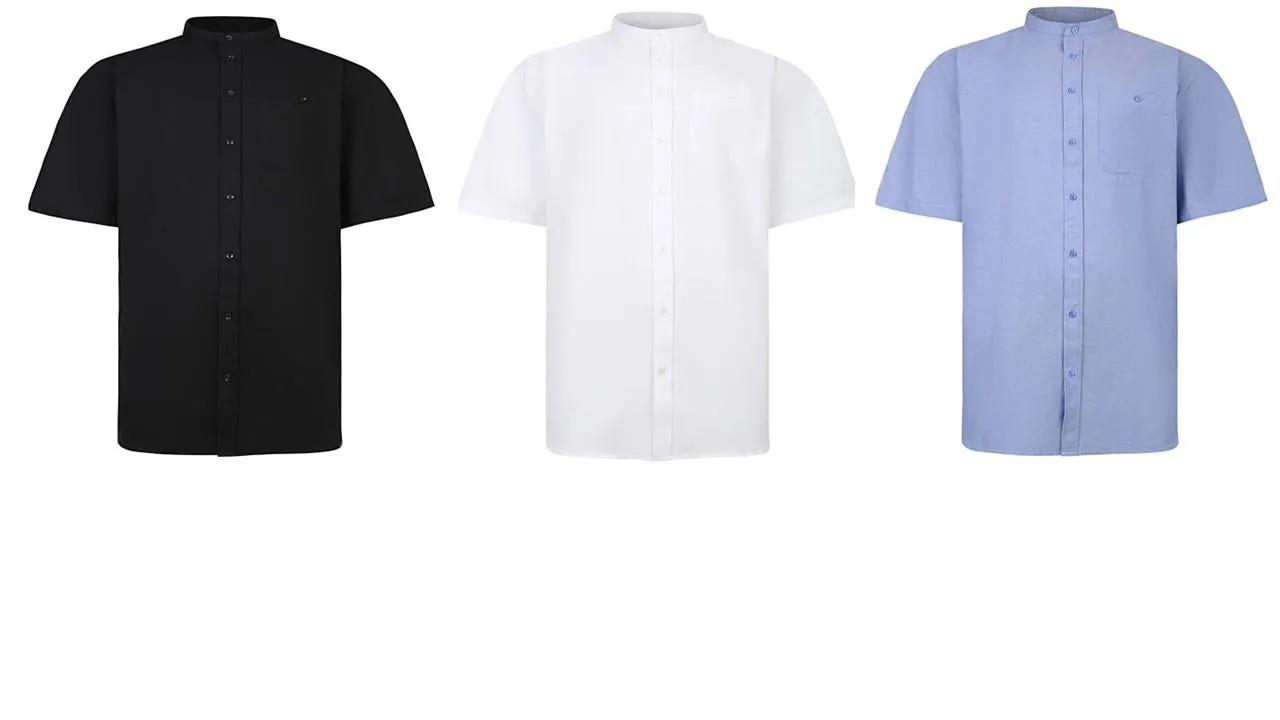 Espionage Men's Short Sleeve Oxford Grandad Shirt SH416 in 3 Colours, 2XL-8XL