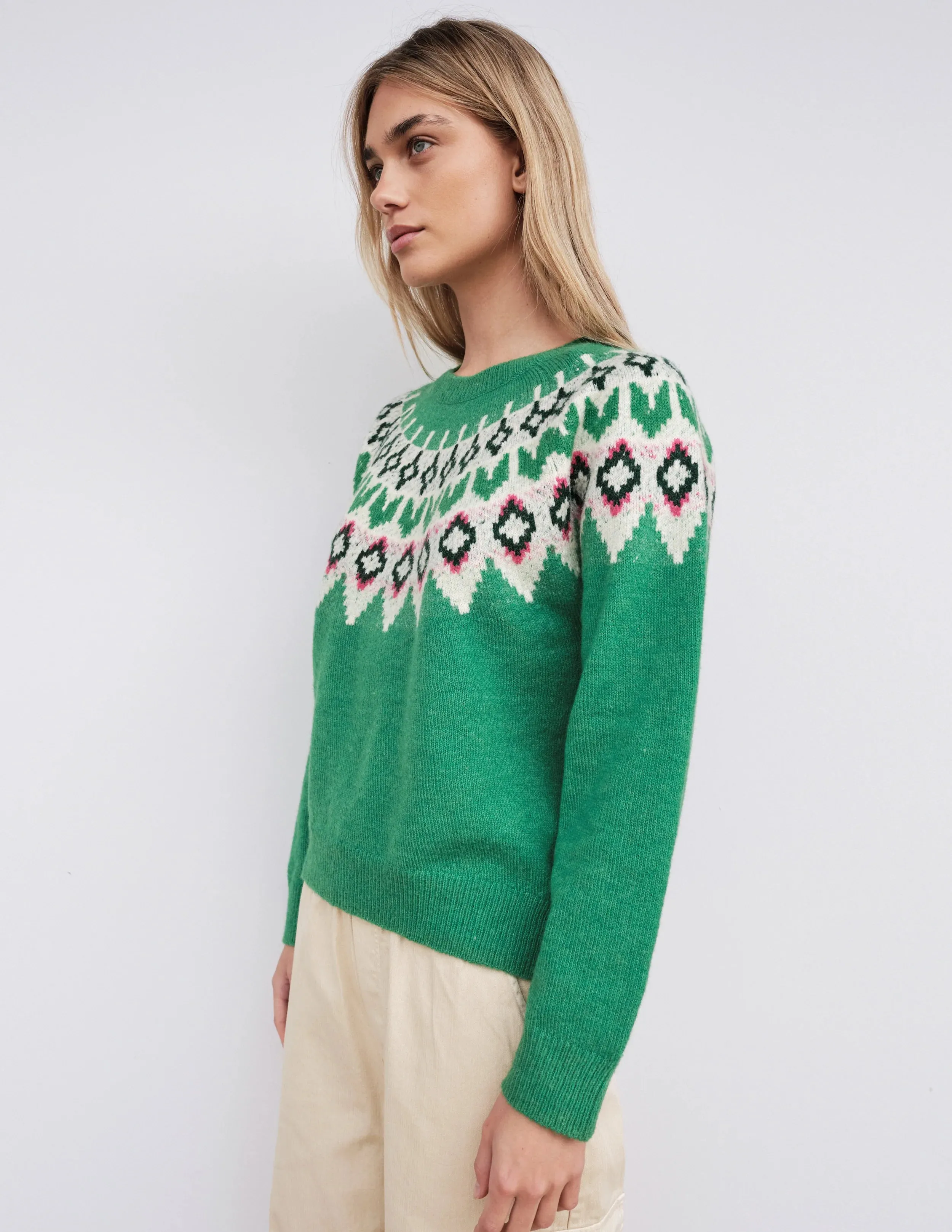 Fairisle Crew Sweater ~ Jade