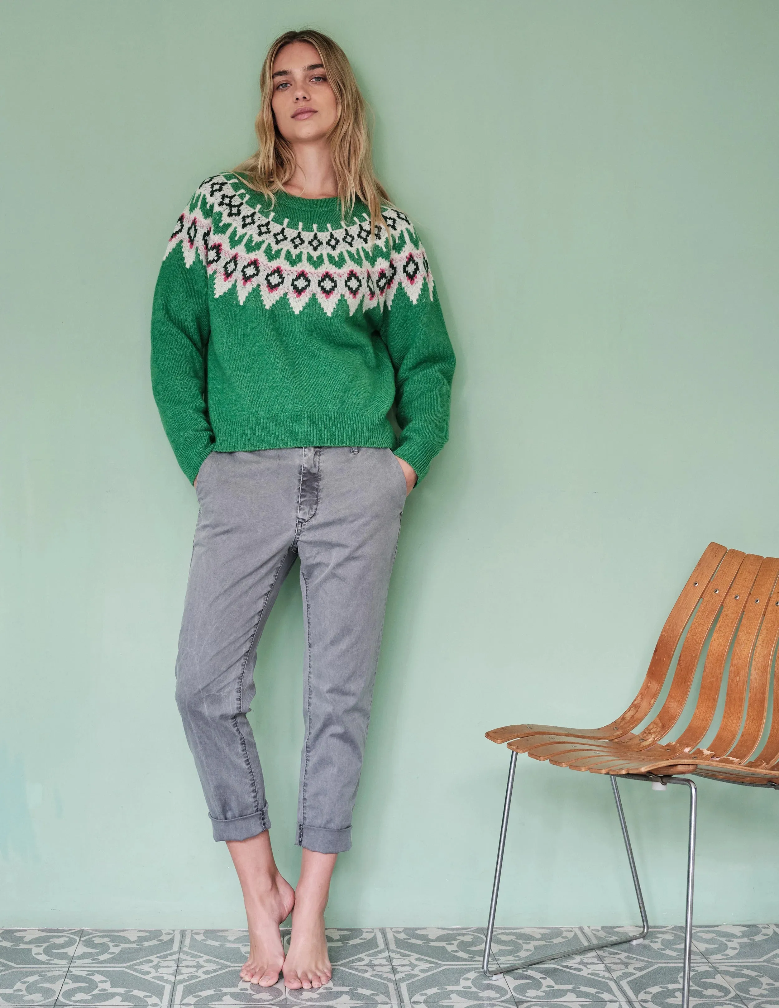Fairisle Crew Sweater ~ Jade