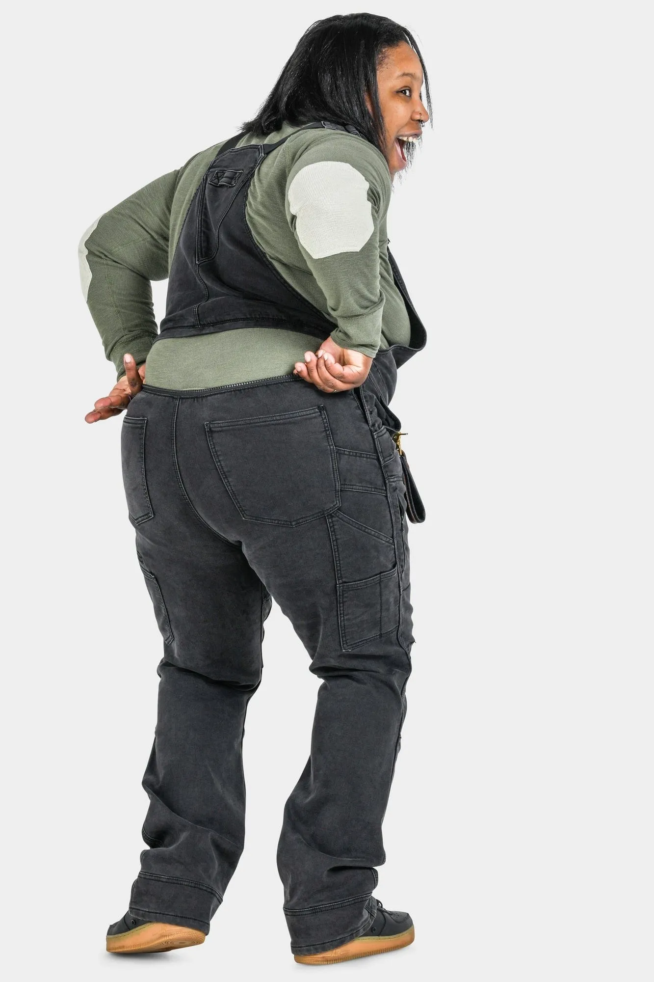 Freshley Drop Seat Overalls in Black Stretch Thermal Denim