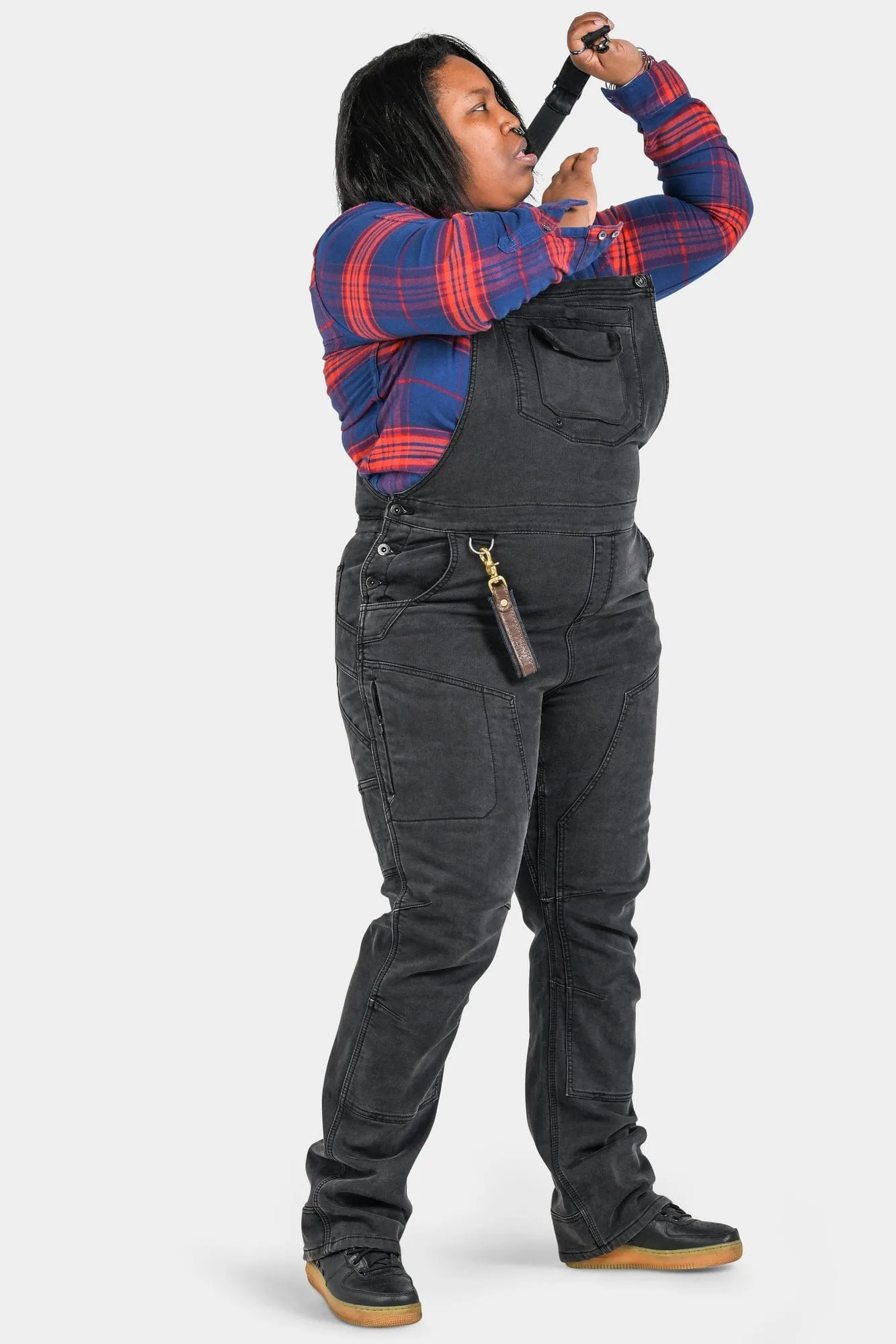 Freshley Drop Seat Overalls in Black Stretch Thermal Denim