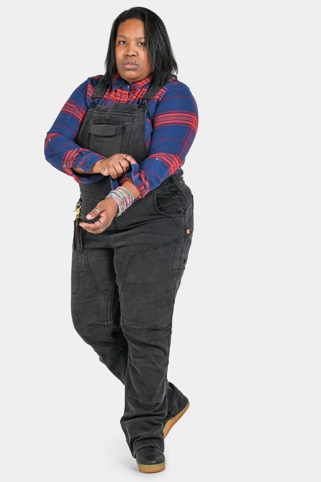 Freshley Drop Seat Overalls in Black Stretch Thermal Denim