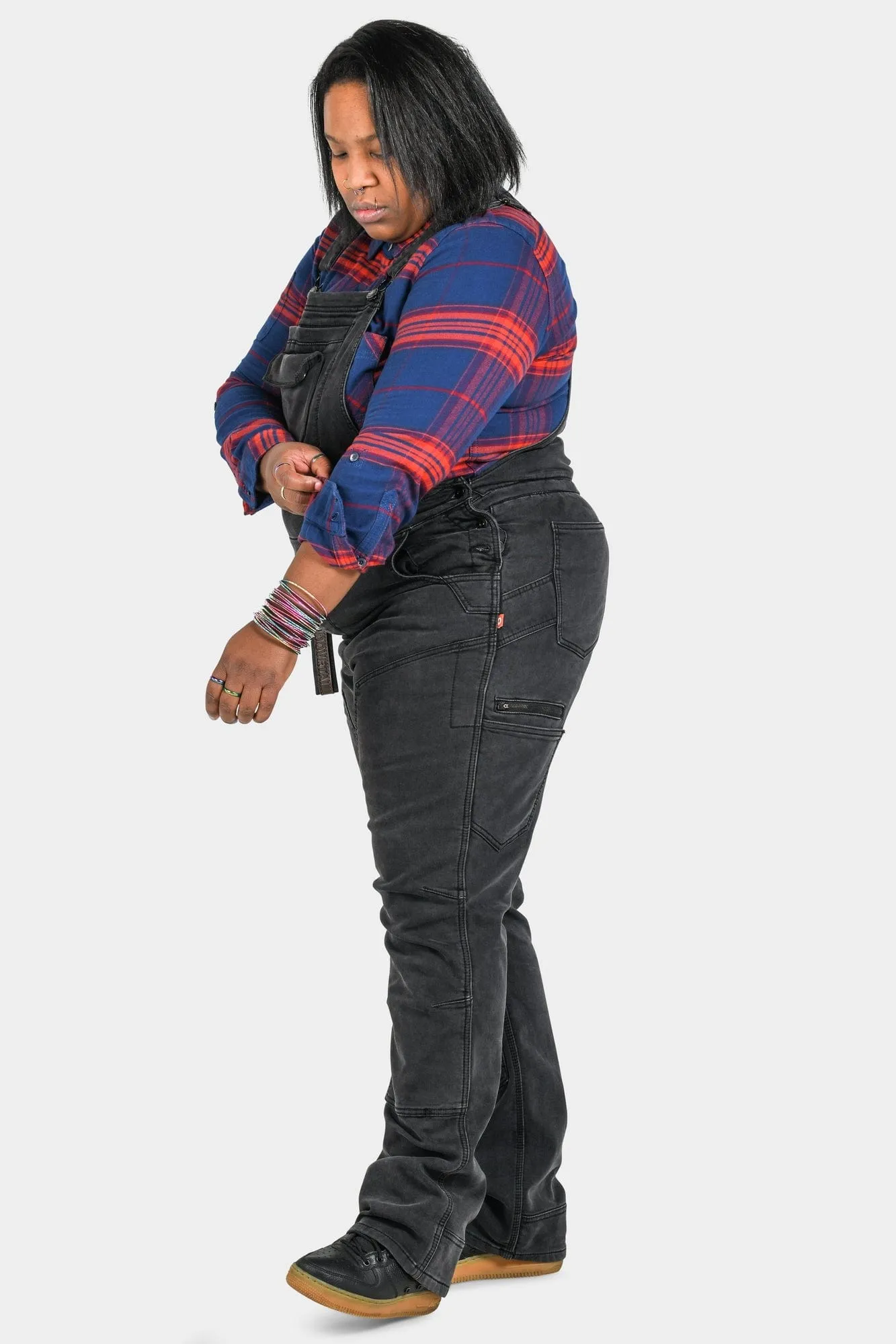 Freshley Drop Seat Overalls in Black Stretch Thermal Denim