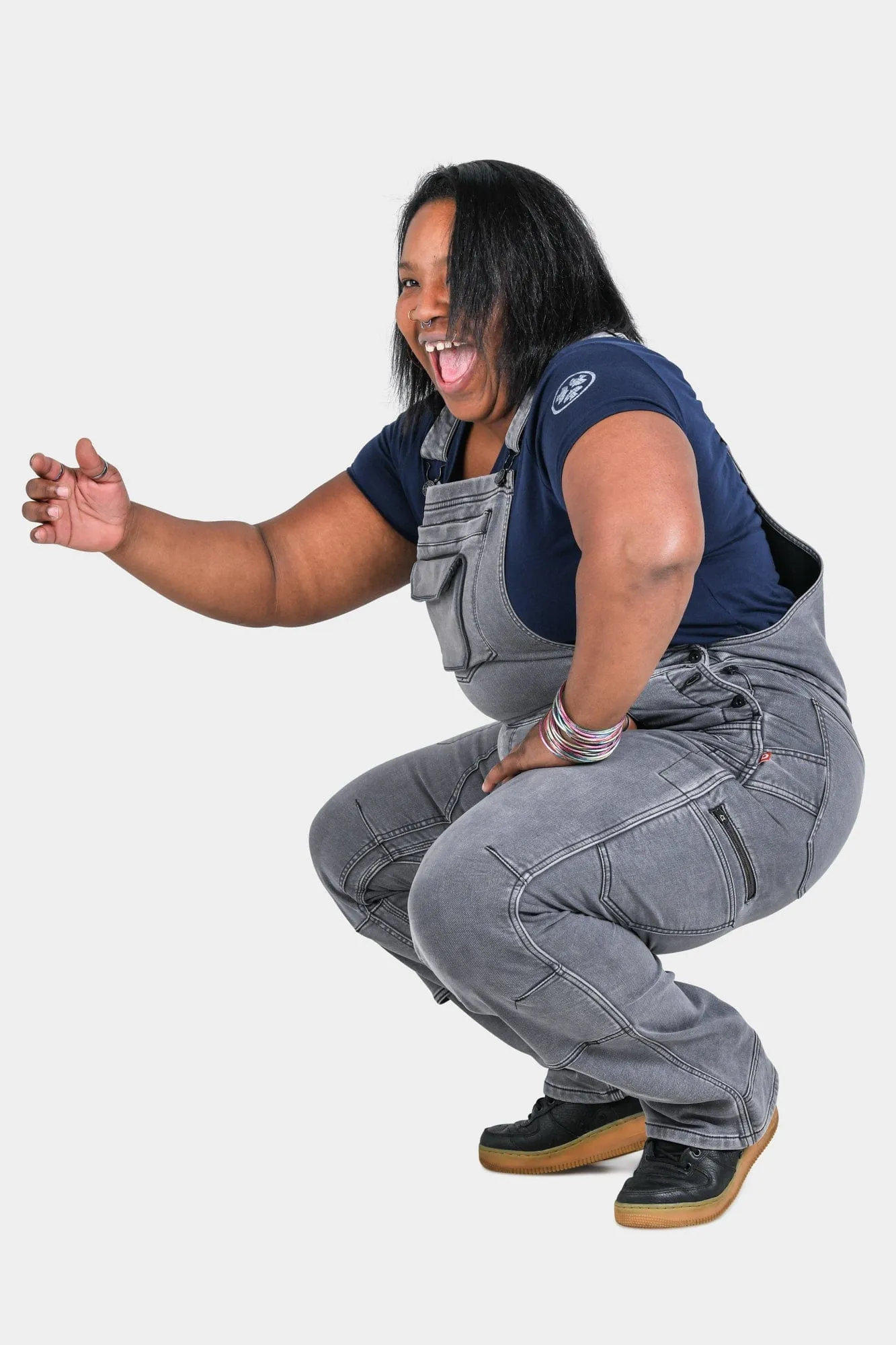 Freshley Drop Seat Overalls in Grey Stretch Thermal Denim