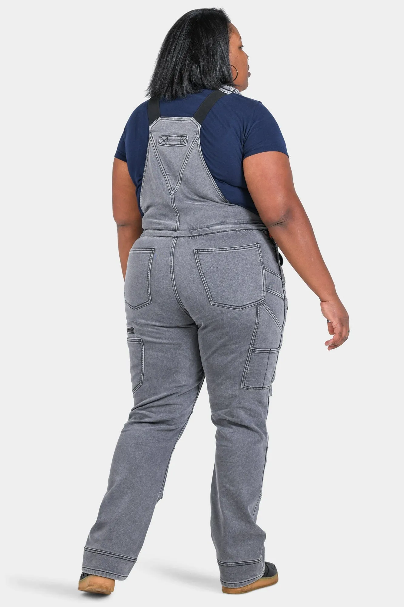 Freshley Drop Seat Overalls in Grey Stretch Thermal Denim