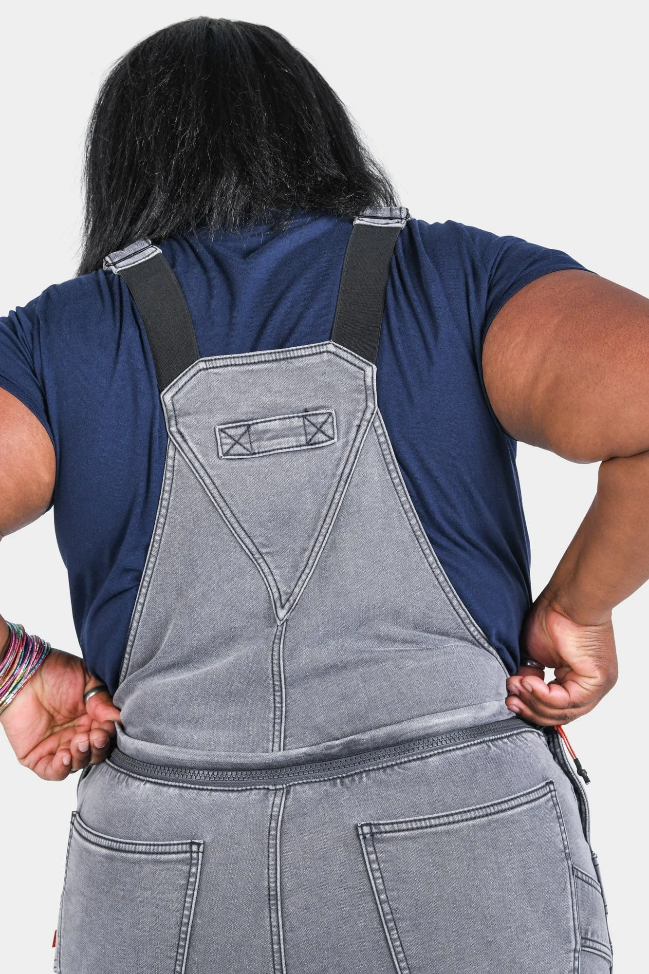 Freshley Drop Seat Overalls in Grey Stretch Thermal Denim