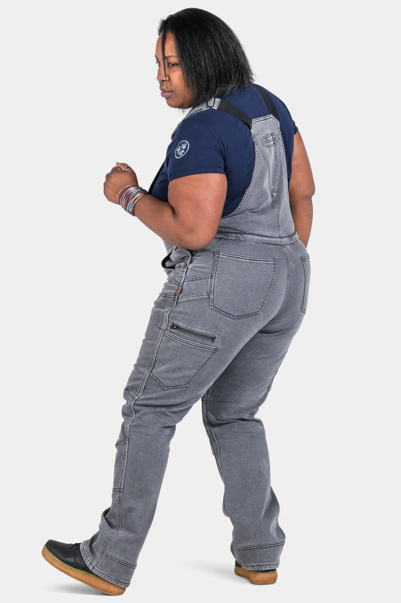 Freshley Drop Seat Overalls in Grey Stretch Thermal Denim