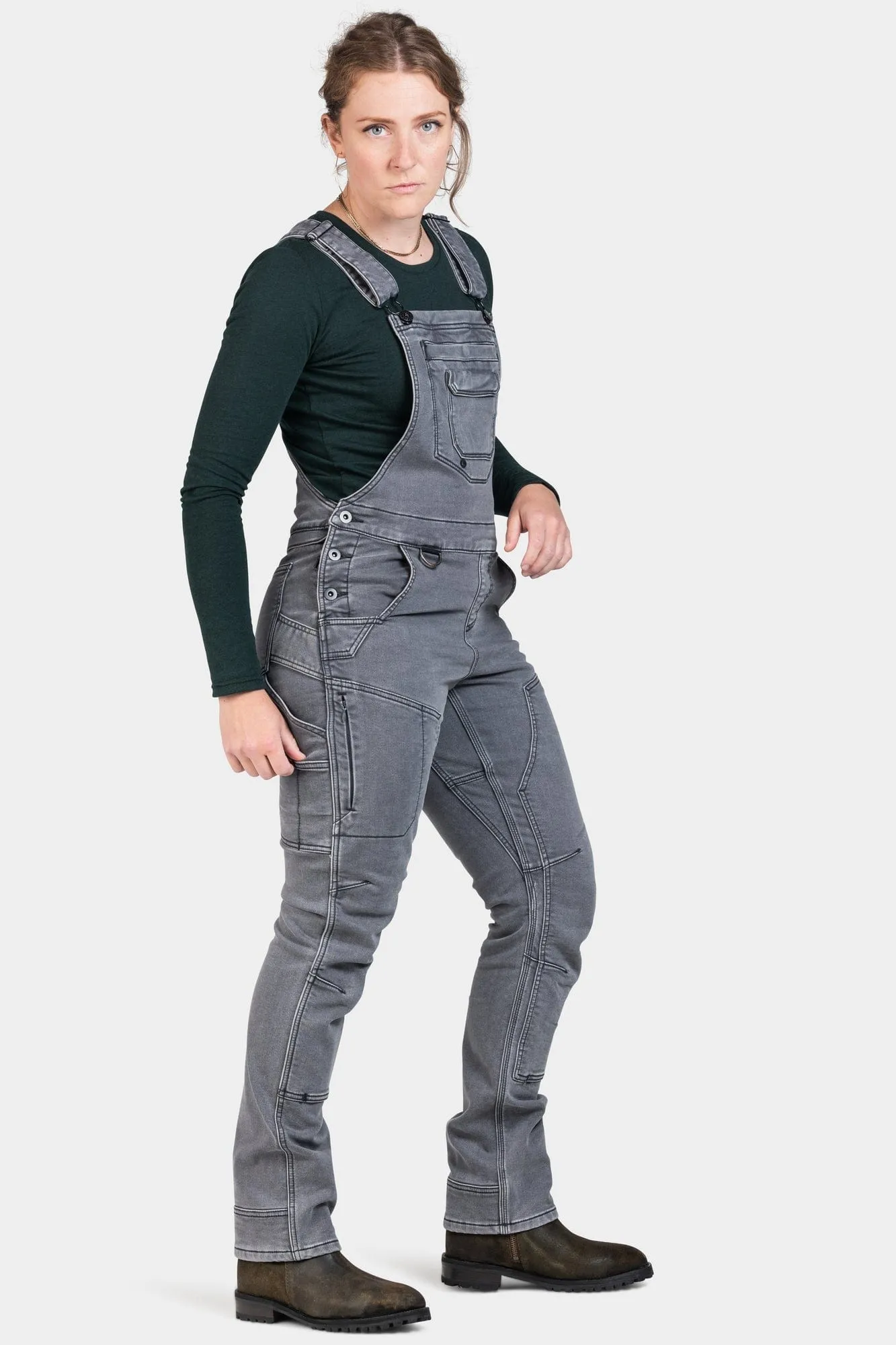 Freshley Drop Seat Overalls in Grey Stretch Thermal Denim