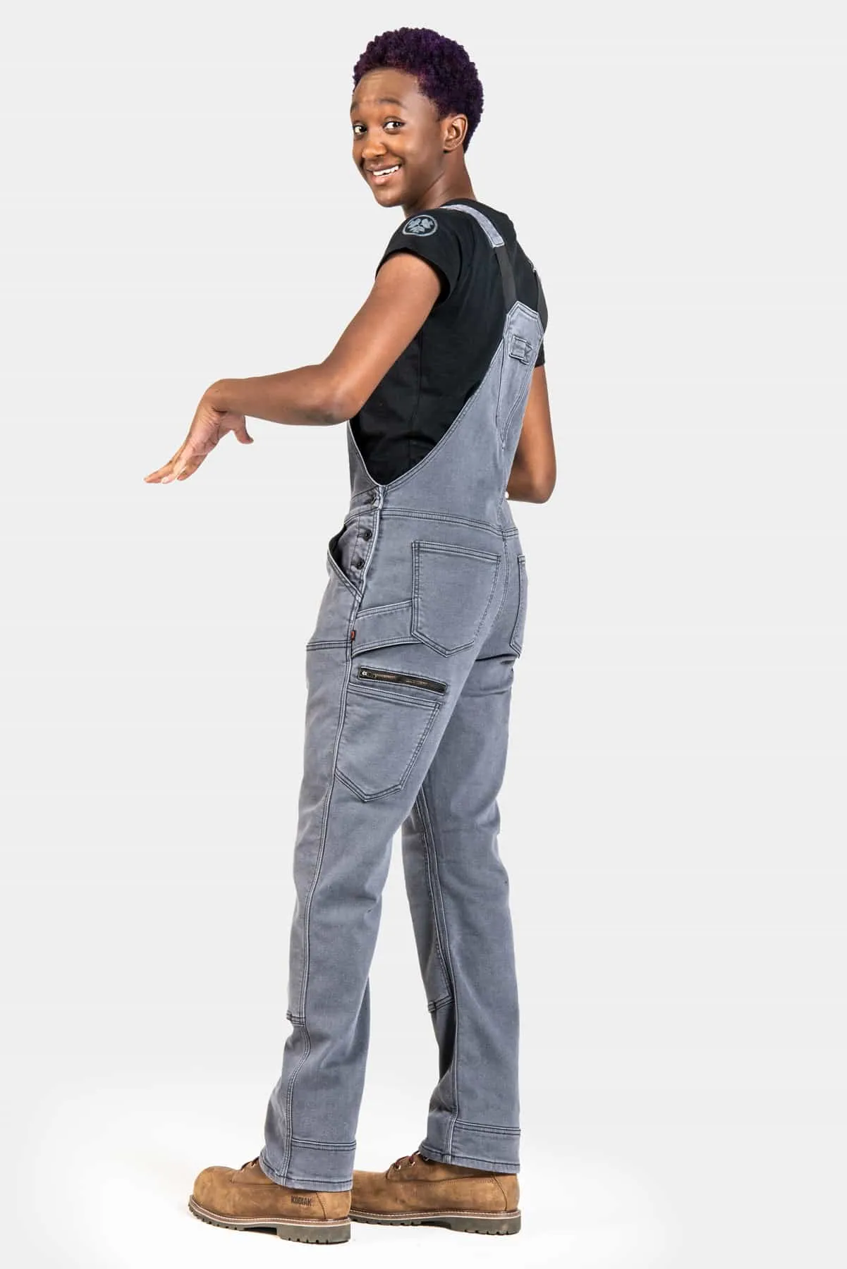 Freshley Overalls in Grey Stretch Thermal Denim