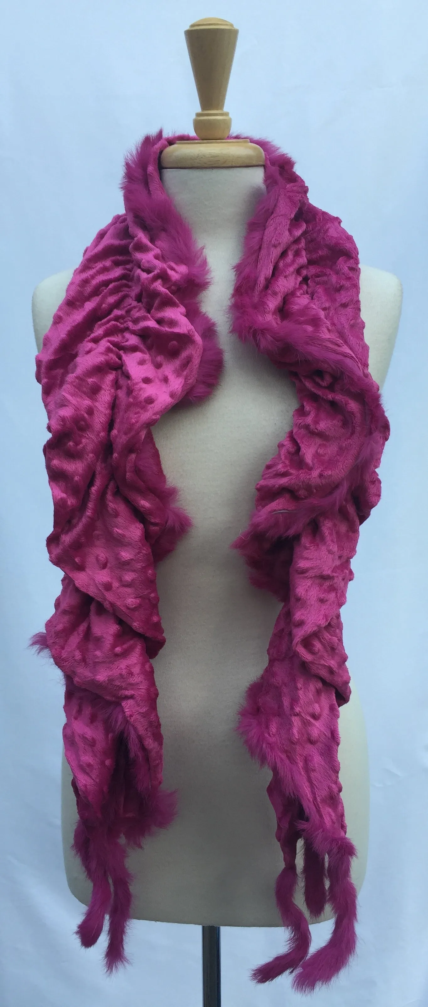 FUR - Faux Fur Scarf with Dot Pattern and Fluffy Tailed Trim