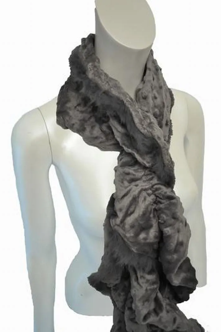 FUR - Faux Fur Scarf with Dot Pattern and Fluffy Tailed Trim
