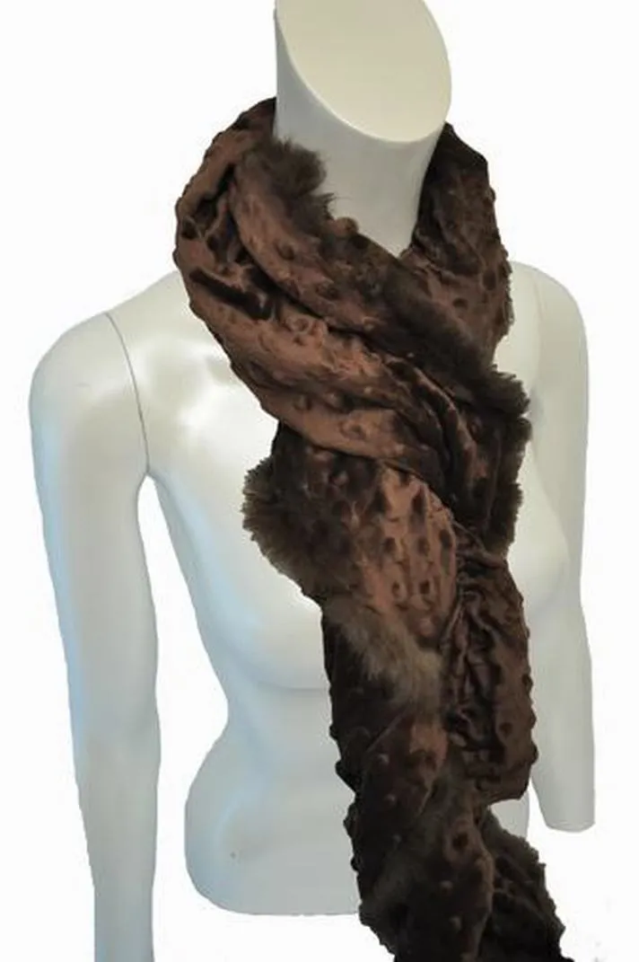 FUR - Faux Fur Scarf with Dot Pattern and Fluffy Tailed Trim