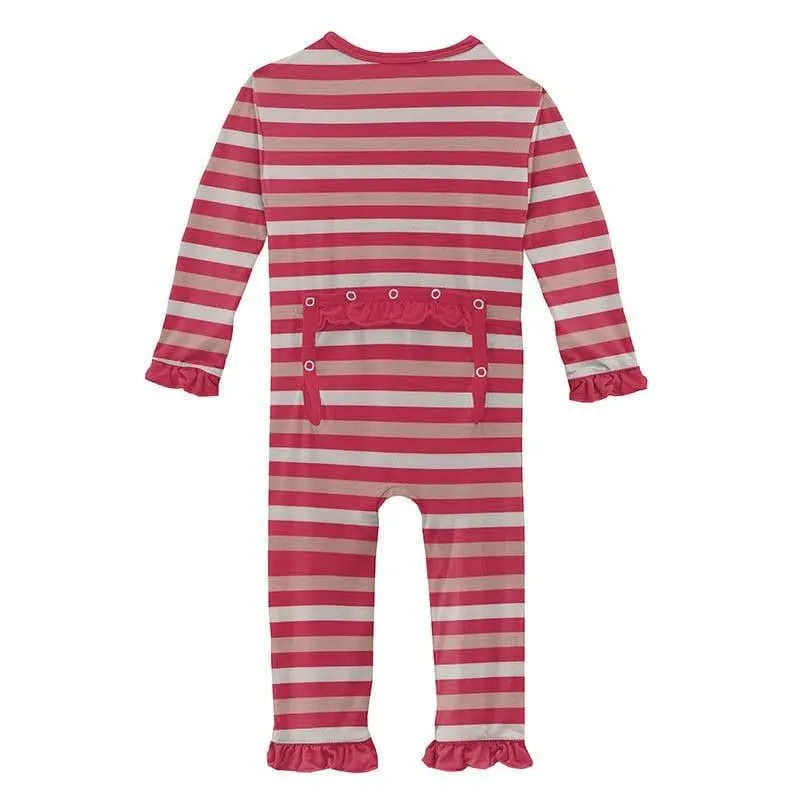 Girl's Print Bamboo Classic Ruffle Coverall with Zipper - Hopscotch Stripe