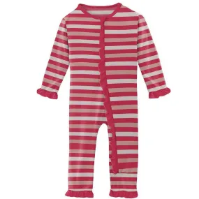 Girl's Print Bamboo Classic Ruffle Coverall with Zipper - Hopscotch Stripe