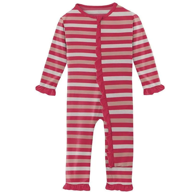 Girl's Print Bamboo Classic Ruffle Coverall with Zipper - Hopscotch Stripe
