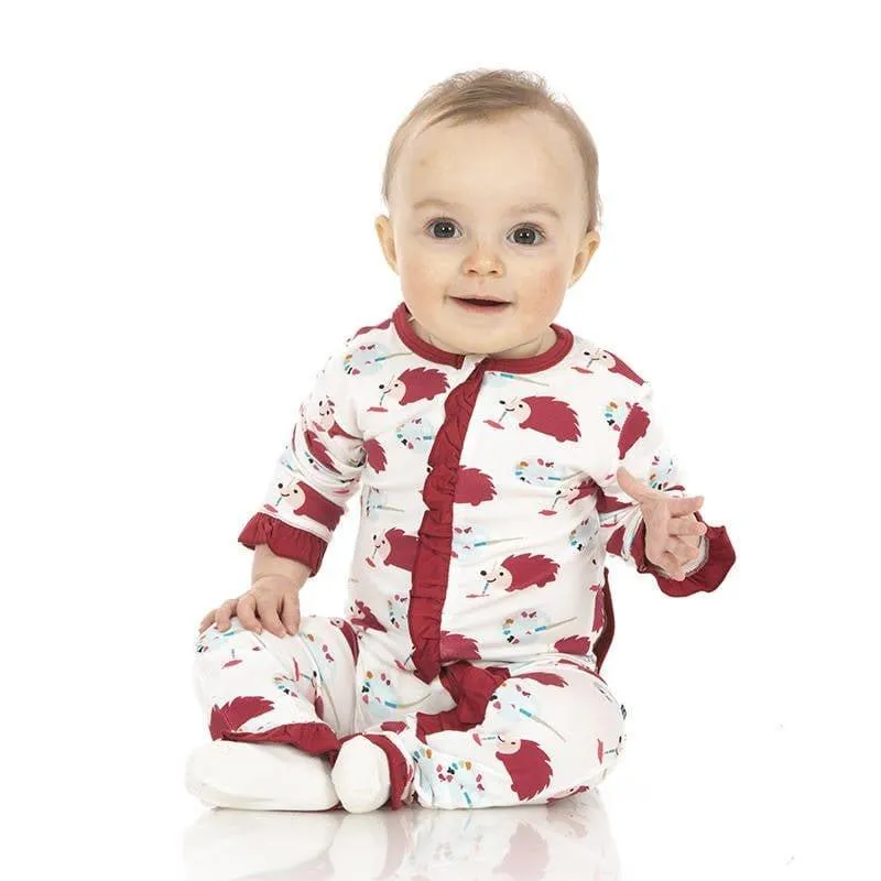 Girl's Print Bamboo Classic Ruffle Coverall with Zipper - Natural Art Class