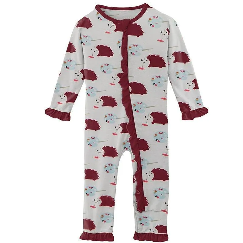 Girl's Print Bamboo Classic Ruffle Coverall with Zipper - Natural Art Class