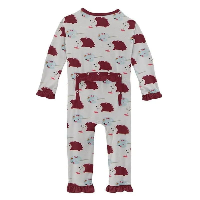 Girl's Print Bamboo Classic Ruffle Coverall with Zipper - Natural Art Class