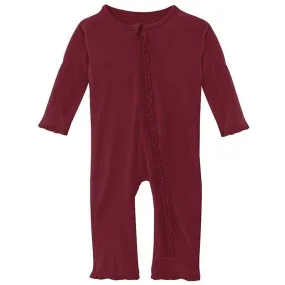 Girl's Solid Bamboo Muffin Ruffle Coverall with Zipper - Wild Strawberry
