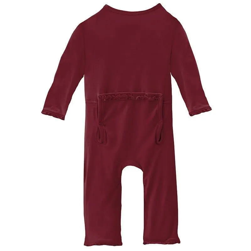 Girl's Solid Bamboo Muffin Ruffle Coverall with Zipper - Wild Strawberry
